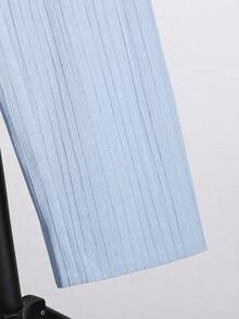 SHEIN Bộ 2 áo dệt kim cổ polo tay ngắn in họa tiết tương phản dáng rộng cho nam thiếu niên, phong cách thường ngày - Màu xanh nhạt - Xem 5