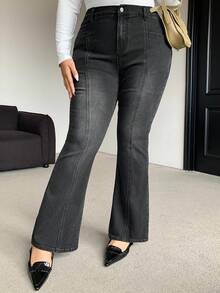 Livesso Petite Jeans de pierna acampanada versátiles y casuales con trabillas para cinturón para mujeres, para mujeres de talla pequeña - Negro - Ver 7