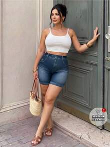 Lounesse Plus Size Women Navy Blue Leggings, Fashionable Casual Outerwear, Comfortable Stretchy Fabric Short For Daily Wear Formal Summer Vacation - Blue - View 5