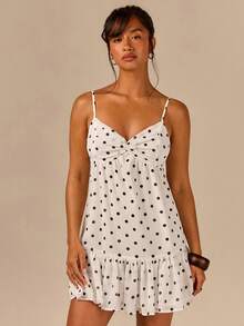 Athîral Women's Spaghetti Strap Backless White With Black Polka Dots Mini Dress Vacation Summer French - Multicolor - View 4