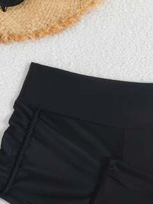 Swim SPRTY 2pcs Set Celana Bikini Wanita untuk Liburan Pantai Kasual Hitam Musim Panas - MultiWarna - View 4