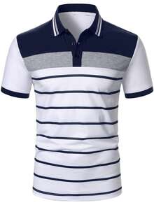 Calvornis Camisa Polo a Rayas para Hombre, Esencial para Salidas de Verano, Formal - Multicolor - Ver 5