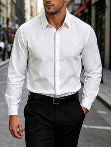 Manfinity Bizformal Men's Casual White Business Long Sleeve Shirt, Formal - White - View 3