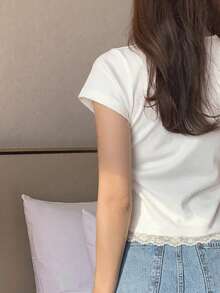 DAZY 女款圓領素色基本款白色短袖T恤，春/夏 - 白色 - 查看 4