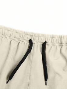 Manfinity Homme Men's Wing Pattern Elastic Waist Drawstring Tie Shorts Suitable For Daily Wear - Khaki - View 5