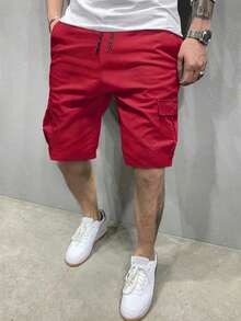 Manfinity Homme Loose Men's Flap Pocket Drawstring Waist Cargo Shorts - Red - View 3