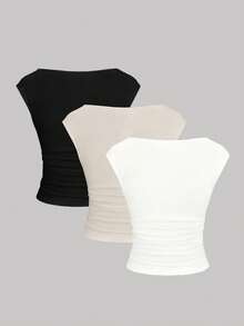 Sweetra 3pcs/Set Sexy Backless Breathable Moisture-Wicking Fitted Short Sleeve Top/T-Shirt For Women - Multicolor - View 2
