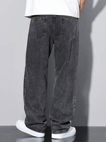 Manfinity Hypemode Jeans anchos de cintura con cordón para hombre, holgados - Gris - Ver 5