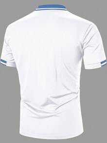 Manfinity Homme 男士休閒通勤拼色短袖 Polo 衫 白色 正式款 - 白色 - 查看 2