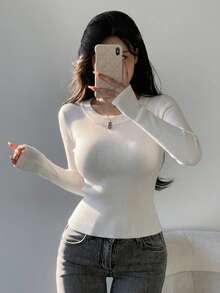 DAZY Business Casual Solid Color Slim Fit Sweater - White - View 8