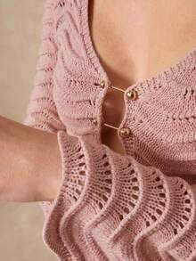 Anewsta Einfarbiges sexy gestricktes Strandkleid mit Cut-outs und welligen ausgestellten Ärmeln - Korallenrosa - Übersicht 6