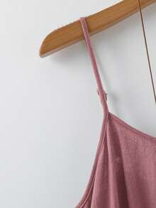 Linhara Plus Size Solid Color Short Sleeve Shirt And Spaghetti Strap Dress Cotton 2 Pieces Set - Dusty Pink - View 3