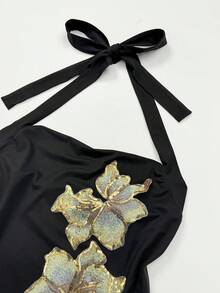 Sweetra Top de tirantes con cuello halter bordado talla grande - Negro - Ver 9
