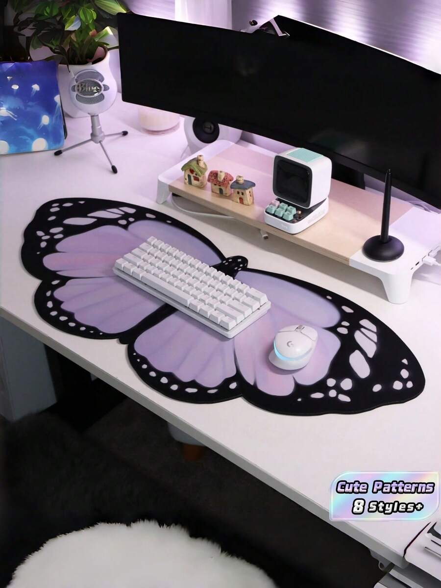 1PC Diatomite Quick Drying Desk Mat Mouse Pad With 4 Cute Patterns Light Purple Butterfly Yellow Butterfly Beach Cat For Gaming Computer Laptop Non Slip Absorbent Large Keyboard Mat Desktop Protector Office Home Decor - multicolor - View 1
