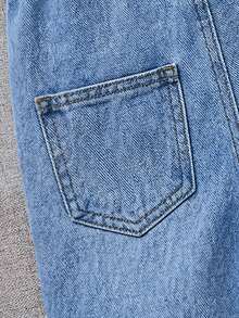 Baby Boy Loose Fit Blue Denim Bib Shorts - Medium Wash - View 4