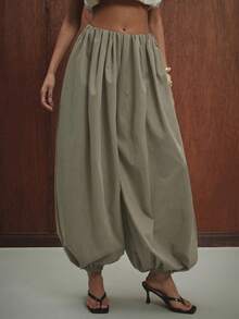 Hauture Women's Loose Casual Long Pants - Army Green - View 5