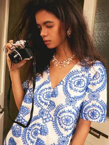Écloséra New Summer Women's Blue And White Shirt, Vacation , Beach , Wedding Guest Blue And White Top, Women's Elegant Vacation , Women's Blue And White Beach Shirt - Blue - View 4