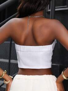Jeanoix Y2K Women's Denim Crop Top, White Sexy Denim Bandeau, Suitable For Daily, Vacation And Streetwear, Sweet And Sexy Bandeau Top, New Arrival For Summer - White - View 2