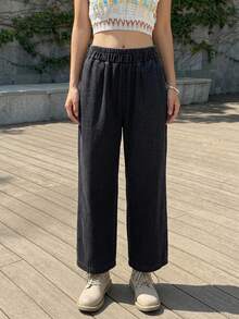 DAZY Elastic Waist Wide Leg Jeans - Black - View 15