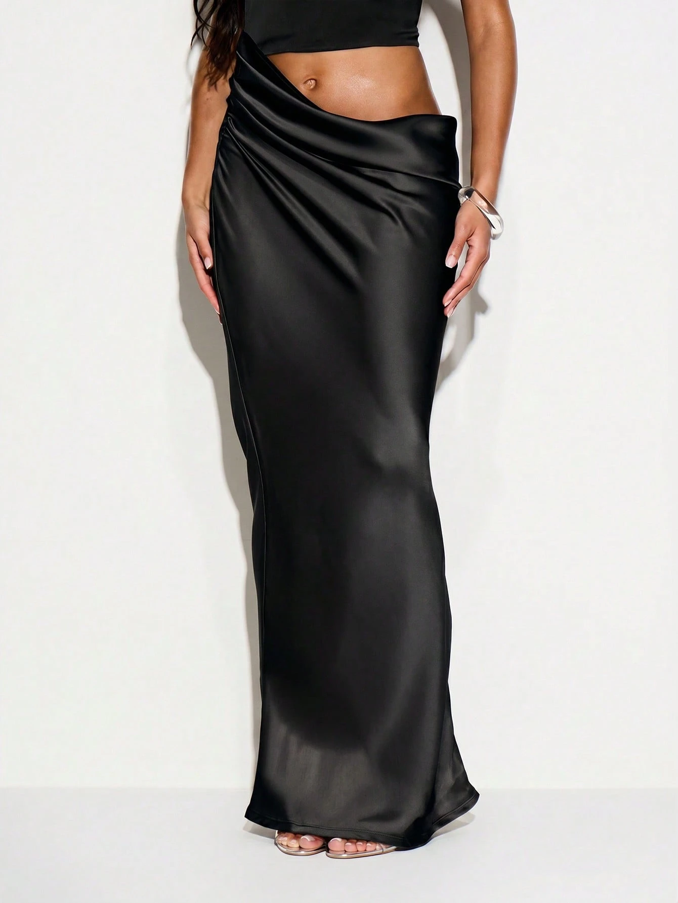 Satin Maxi Dress With Lace Trim And Cut Out
