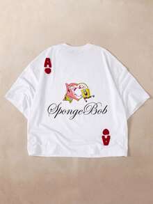 SpongeBob SquarePants | SHEIN Men's Minimalist Printed Short Sleeve T-Shirt - White - View 1