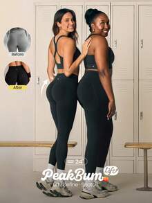 GLOWMODE 24" Peakbum-Lift FeatherFit™-Sculpt Butt-Lifting Tummy Control Side Pockets Leggings Medium Impact Training Running Workout Gym Fitness Wear - Black - View 10