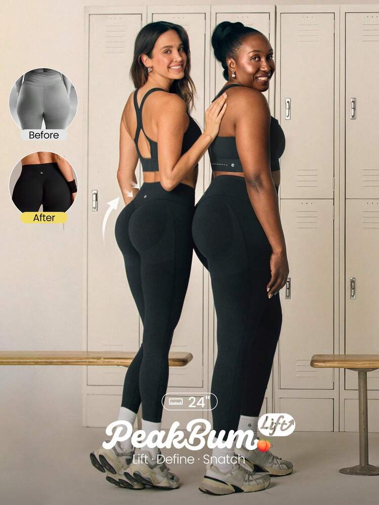 24" Peakbum-Lift FeatherFit™-Sculpt Butt-Lifting Tummy Control Side Pockets Leggings Medium Impact Training Running Workout Gym Fitness Wear