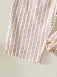 SHEIN Playful Pals Baby Boy Summer Casual Solid Color Shirt And Striped Pants Set - White - View 5