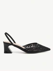 CUCCOO CHICEST Women's Fashionable Elegant Commuting Embroidered Mesh Pointed Toe Pumps Wedding Shoes Summer Shoes Bride Shoes - Black - View 3