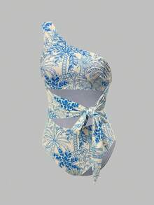 Swim Oasis 26SS 春夏印花單肩鏤空繫帶精緻優雅連身泳衣附裙 - 彩色 - 查看 9