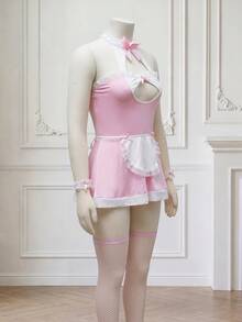 Fantasy Costume 4件套奇幻角色扮演紧身连衣裙套装（女款） - 粉色 - 查看 4