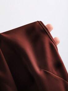 Sweetra Backless Tie-Up Satin Solid Color Halter Draped Backless Camisole - Redwood - View 3