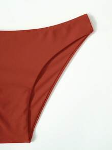 SHEIN Swim 女款夏季度假海灘素色高腰彈性泳褲下身 - 棕色 - 查看 4