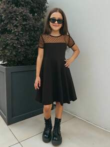 Firerie Kids Firerie Kids Dress Anak Wanita Kontras Mesh Plain Hitam Glamor - Hitam - View 1