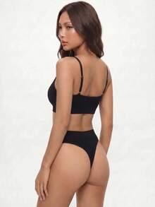 Rina Fox Solid Seamless Bra & Panty Lingerie Set - Black - View 2