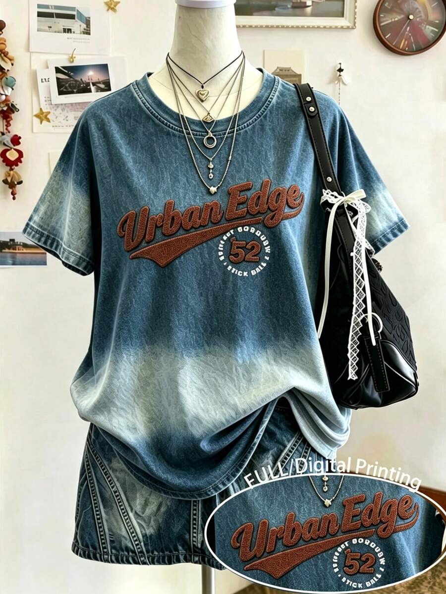 Lalippa Women's Summer Casual Gradient Letter Print Short Sleeve Round Neck T-Shirt - Multicolor - View 1