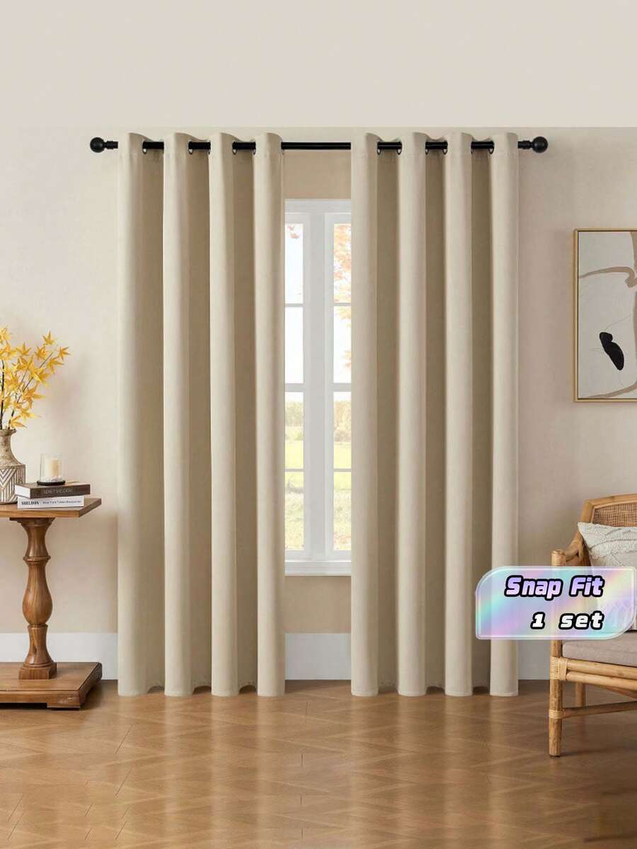 1 Piece Blackout Curtain With Eyelet, Soft And Graceful Blackout Curtain For Living Room, Beige - Beige - View 1