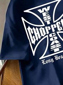 Resyla Kaos Kasual Longgar Pria Ukuran Besar dengan Cetakan Huruf - Navy Blue - View 3