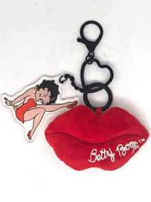 Betty Boop x SHEIN Betty娃娃紅唇包包吊飾，卡通壓克力吊飾，復古愛心扣包包吊飾 #可愛包包配件 #送給她的禮物 - 紅色 - 查看 7