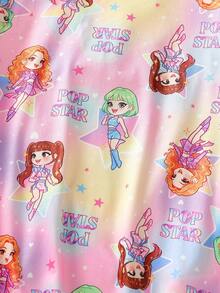 Set Baju Tidur Panjang dan Baju Santai Minimalis Modis untuk Balita Perempuan, Warna Pink dan Abu-abu, Motif Domba Kartun Lucu, 2 Potong, Lengan Pendek dan Panjang - MultiWarna - View 5