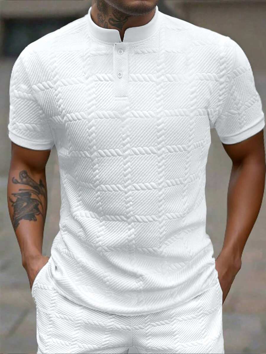 Manfinity Homme Men's Fashionable Casual Retro Short Sleeve Polo Shirt, Essential For Daily Outings, Great Gift For Family And Friends,Football, World Cup - White - View 1