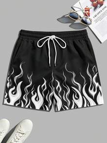 VIVINTIMO Men's Standard Size Flame Print Shorts, Personalized Visual Design, Hot Flame Print, Casual And Comfortable Styling, Perfect For Your Summer Beach Highlight Moments, Dual Large Capacity Practical Pockets, Eye-Catching Personalized Flame Print, Suitable For Fashionable Men Who Pursue Style, Love Outdoor Water Sports And Care About Their, Holiday - White - View 4