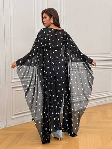 Femmeverse New Elegant Fashionable Black Chiffon Polka Dot Blouse, Casual Versatile, Suitable For Vacation And All Seasons Summer Holiday Wear Fall - Black and White - View 2
