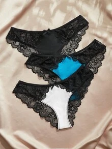 Charlaine 3 chiếc/Bộ Quần lót ren phối nơ trang trí cạp thấp gợi cảm thời trang - Nhiều màu - Xem 5