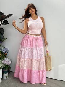 GalTyme White Sleeveless Tank Top & Maxi Skirt 2 Pieces Set, Plus Size - Multicolor - View 4