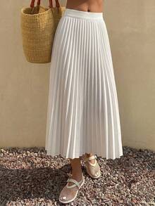 DAZY Elegant Pleated A-Line Skirt, Spring/Fall - White - View 7