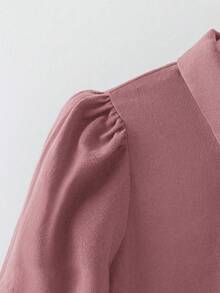 Linhara Plus Size Solid Color Short Sleeve Shirt And Spaghetti Strap Dress Cotton 2 Pieces Set - Dusty Pink - View 6