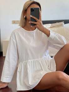 DAZY 女款圓領蝴蝶結寬鬆版型夏季襯衫 - 白色 - 查看 6