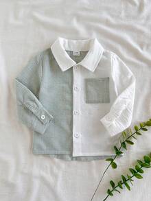 SHEIN Vintaside Kids 男嬰休閒百搭翻領前開扣左胸口袋長袖上衣多件組 - 綠色 - 查看 6