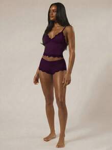 MUSERA Triangle Bust Lace Trim Adjustable Strap Cami Top And Fitted Boxer Boyshort Multipack Set Lingerie Nightwear Pajamas - Violet Purple - View 4